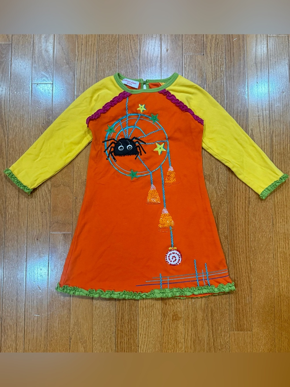 Vintage Michael Simon Girls 4 Halloween Dress Spider Web Candy Corn Sequins Bead